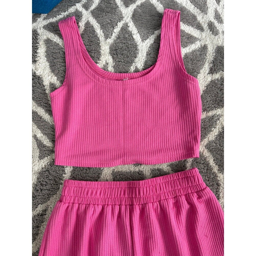 Hot Pink Ribbed Matching Lounge Set - Picture 4 of 6